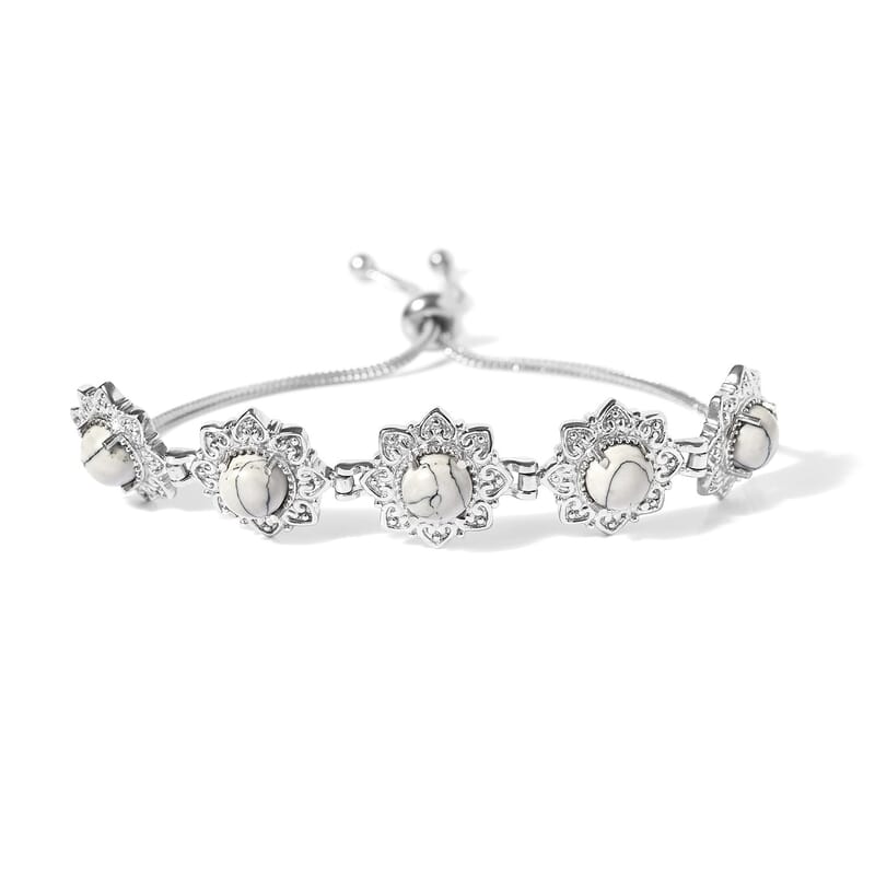 White Howlite Bolo Bracelet in Stainless Steel 7.15 ctw