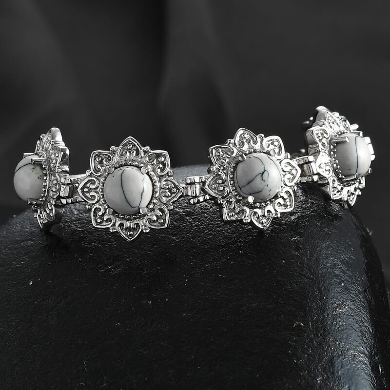 White Howlite Bolo Bracelet in Stainless Steel 7.15 ctw