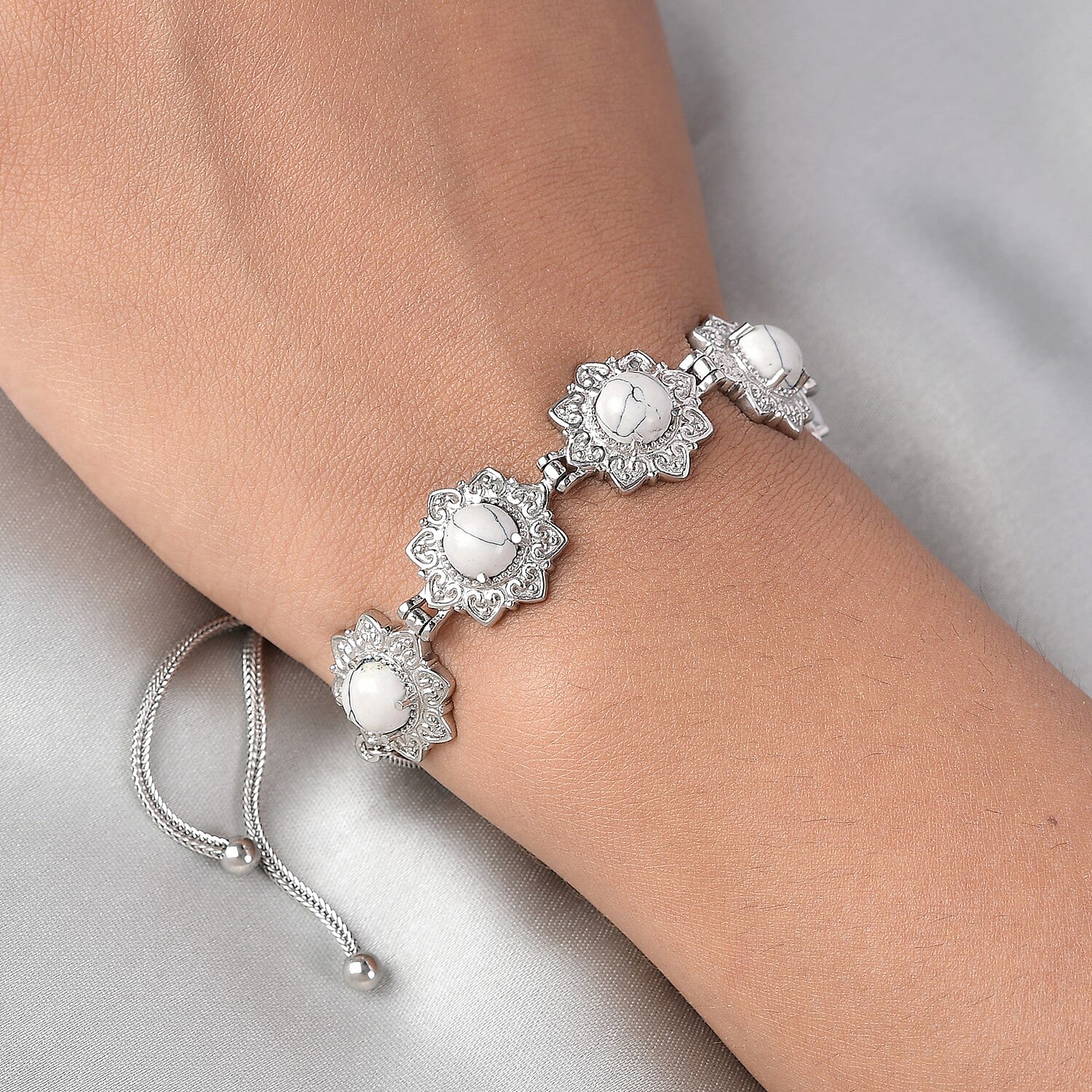 White Howlite Bolo Bracelet in Stainless Steel 7.15 ctw