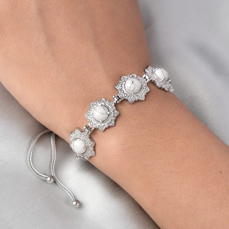 White Howlite Bolo Bracelet in Stainless Steel 7.15 ctw