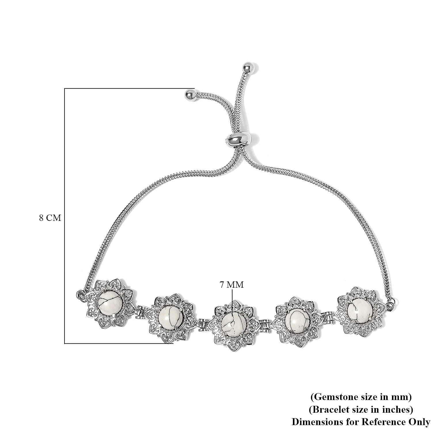 White Howlite Bolo Bracelet in Stainless Steel 7.15 ctw