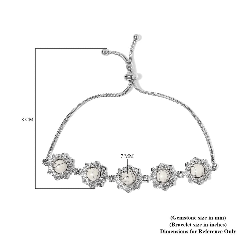 White Howlite Bolo Bracelet in Stainless Steel 7.15 ctw
