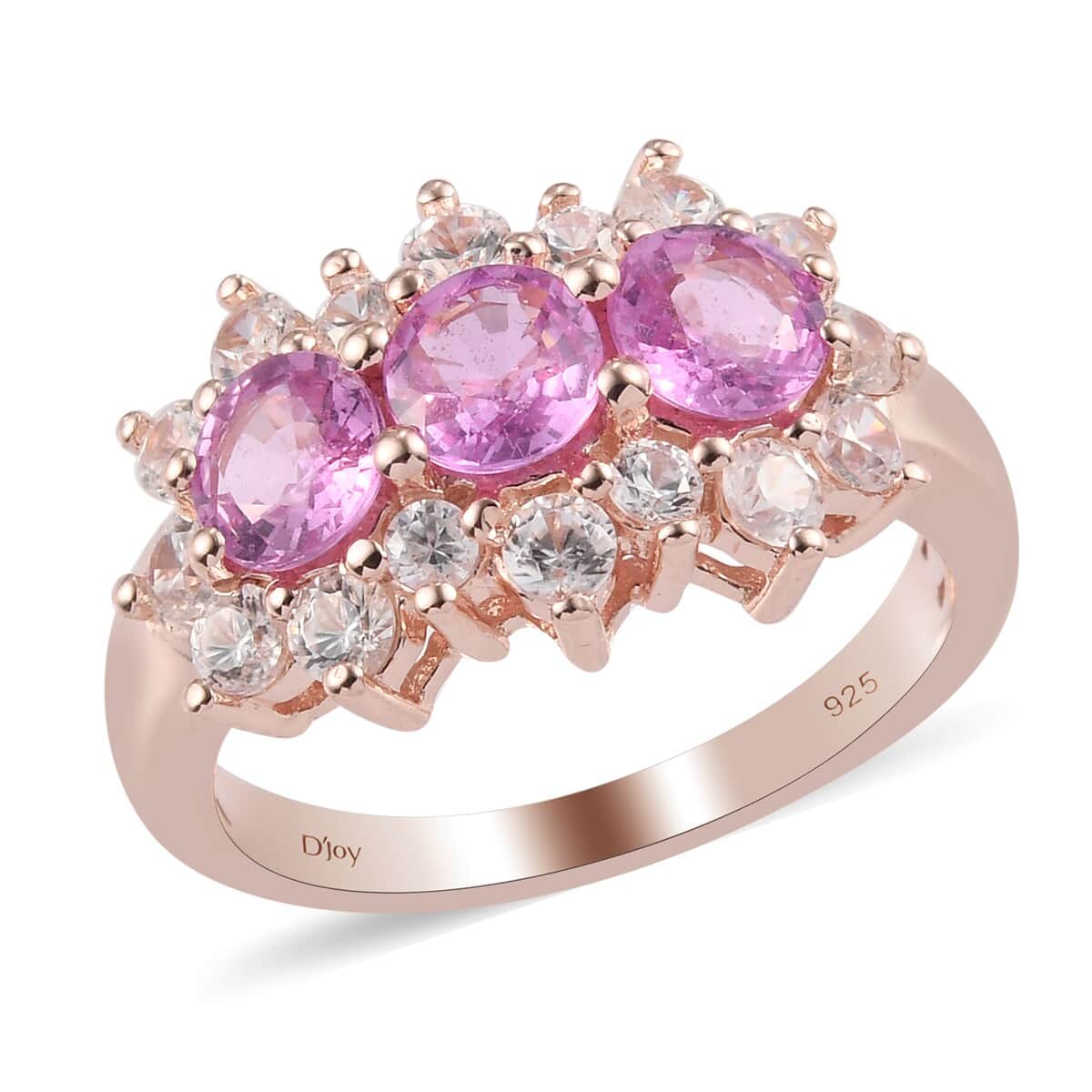 SUMMER DEALS Madagascar Pink Sapphire and Zircon 3 Line Ring in Vermeil Rose Gold Over Sterling Silver (Size 7.0) 3.10 ctw image number 0
