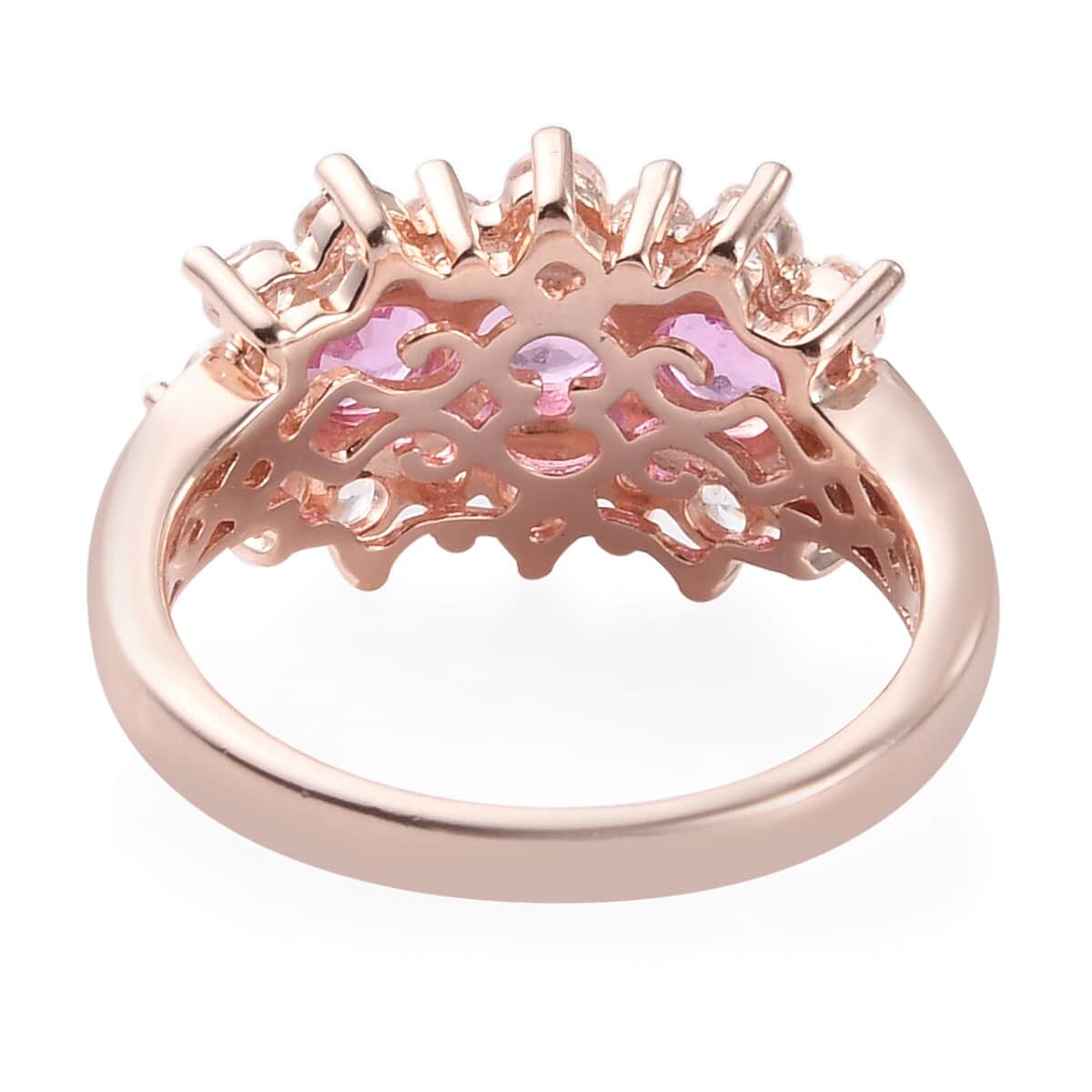 SUMMER DEALS Madagascar Pink Sapphire and Zircon 3 Line Ring in Vermeil Rose Gold Over Sterling Silver (Size 7.0) 3.10 ctw image number 4