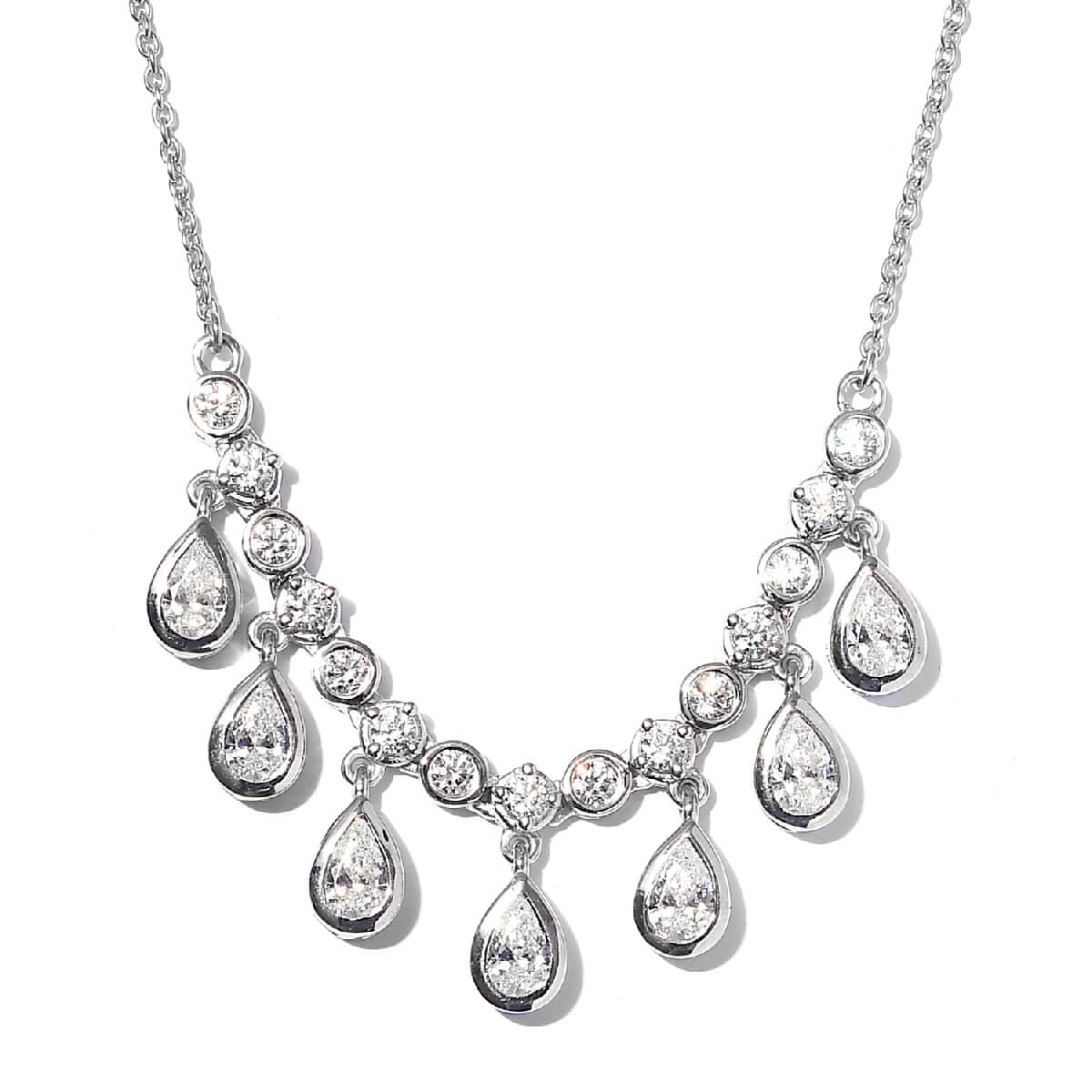Lustro Stella Made with Finest CZ Fancy Necklace 18 Inches in Platinum Over Sterling Silver 6.40 ctw image number 0
