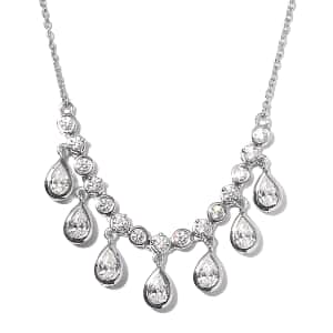 Lustro Stella Made with Finest CZ Fancy Necklace 18 Inches in Platinum Over Sterling Silver 6.40 ctw