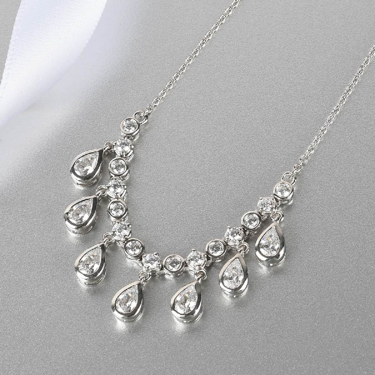 Lustro Stella Made with Finest CZ Fancy Necklace 18 Inches in Platinum Over Sterling Silver 6.40 ctw image number 1