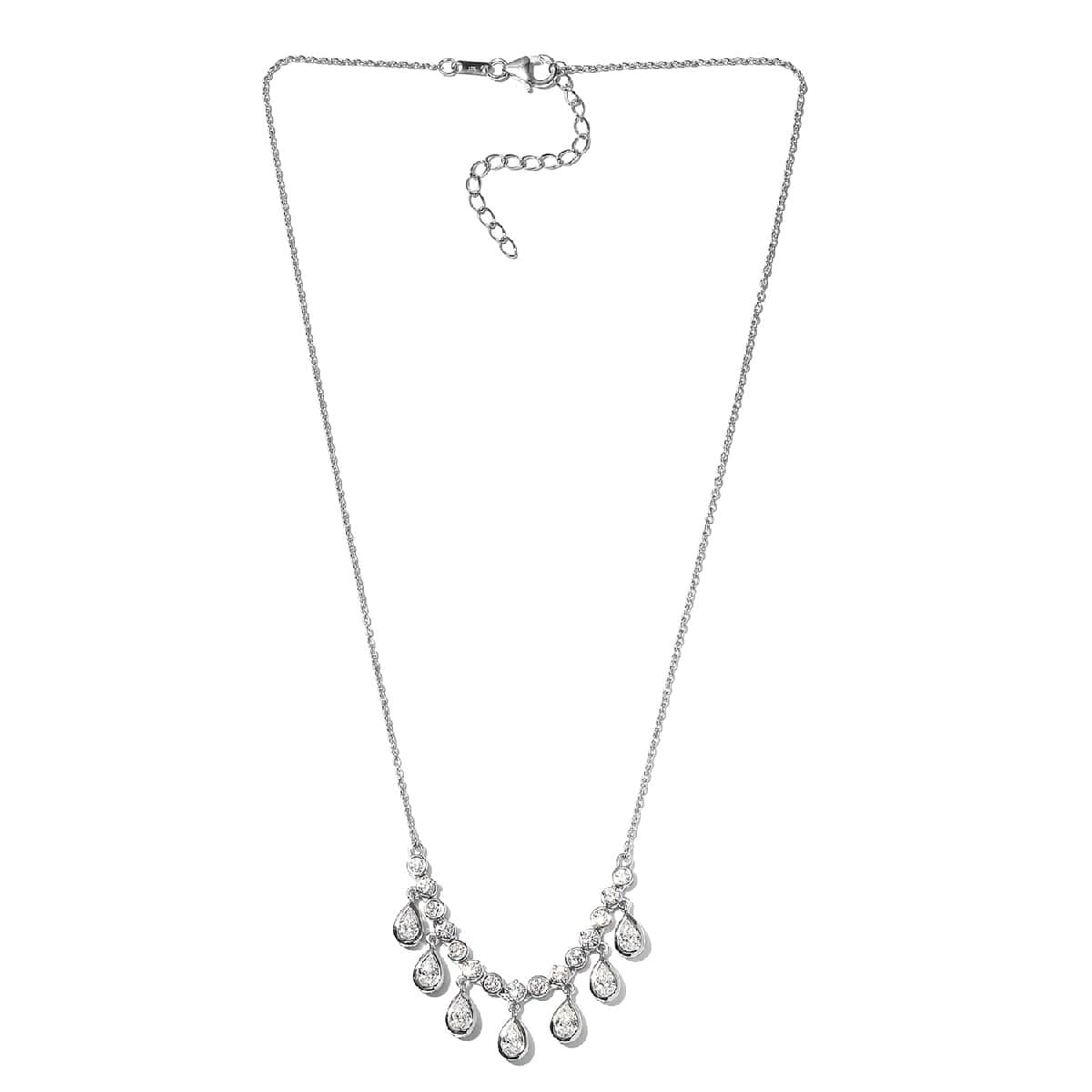 Lustro Stella Made with Finest CZ Fancy Necklace 18 Inches in Platinum Over Sterling Silver 6.40 ctw image number 3