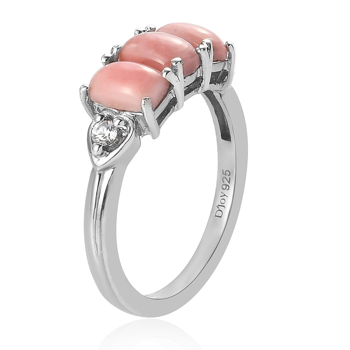 1.35 ctw Peach Opal and Zircon 3 Stone Ring in Platinum Over Sterling Silver (Size 9.0) image number 3