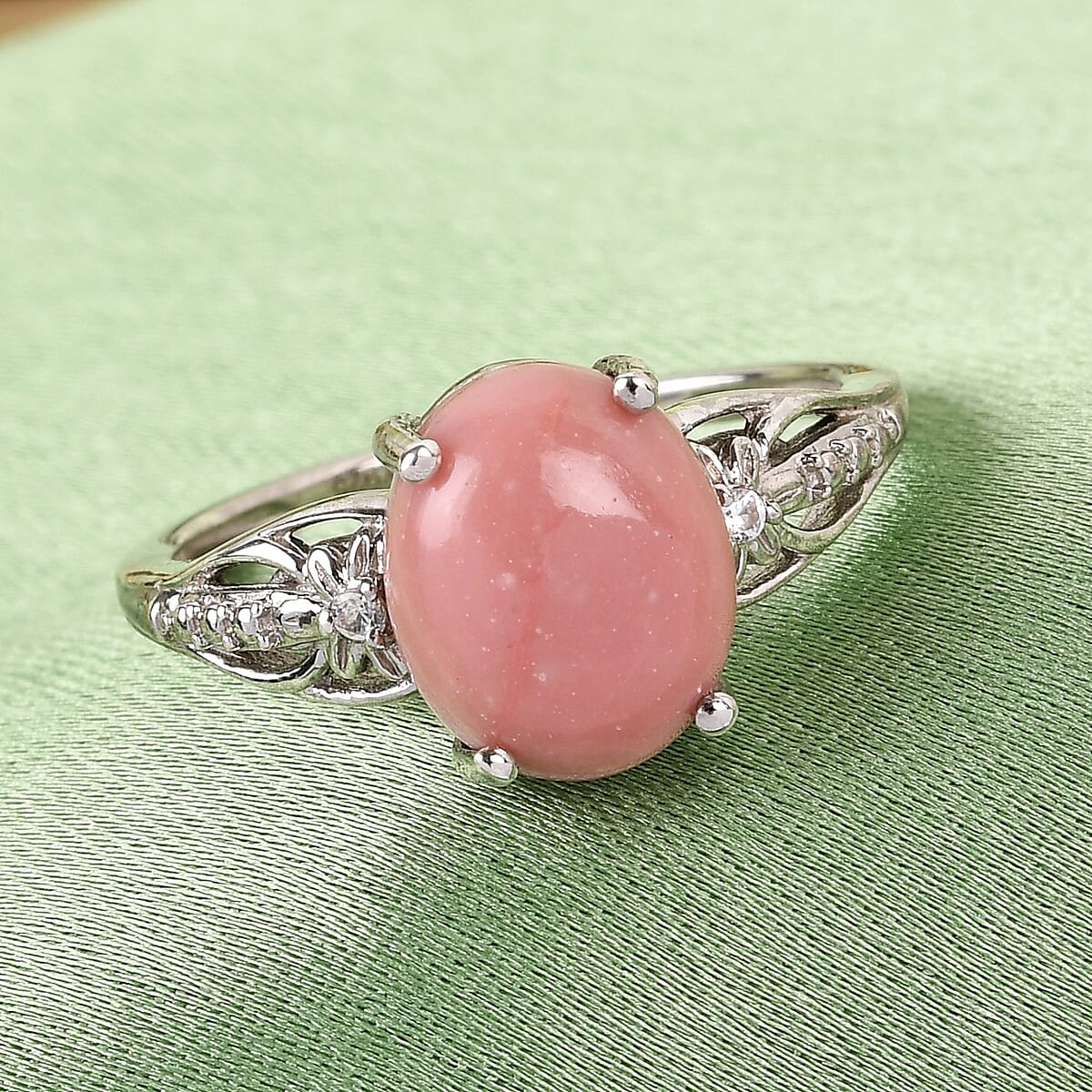 Peach Opal and Zircon Ring in Platinum Over Sterling Silver (Size 8.0) 1.80 ctw image number 1