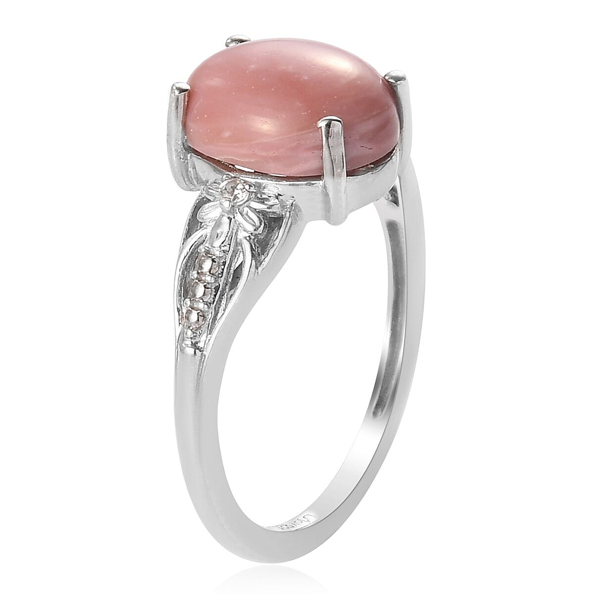 Peach Opal and Zircon Ring in Platinum Over Sterling Silver (Size 8.0) 1.80 ctw image number 3