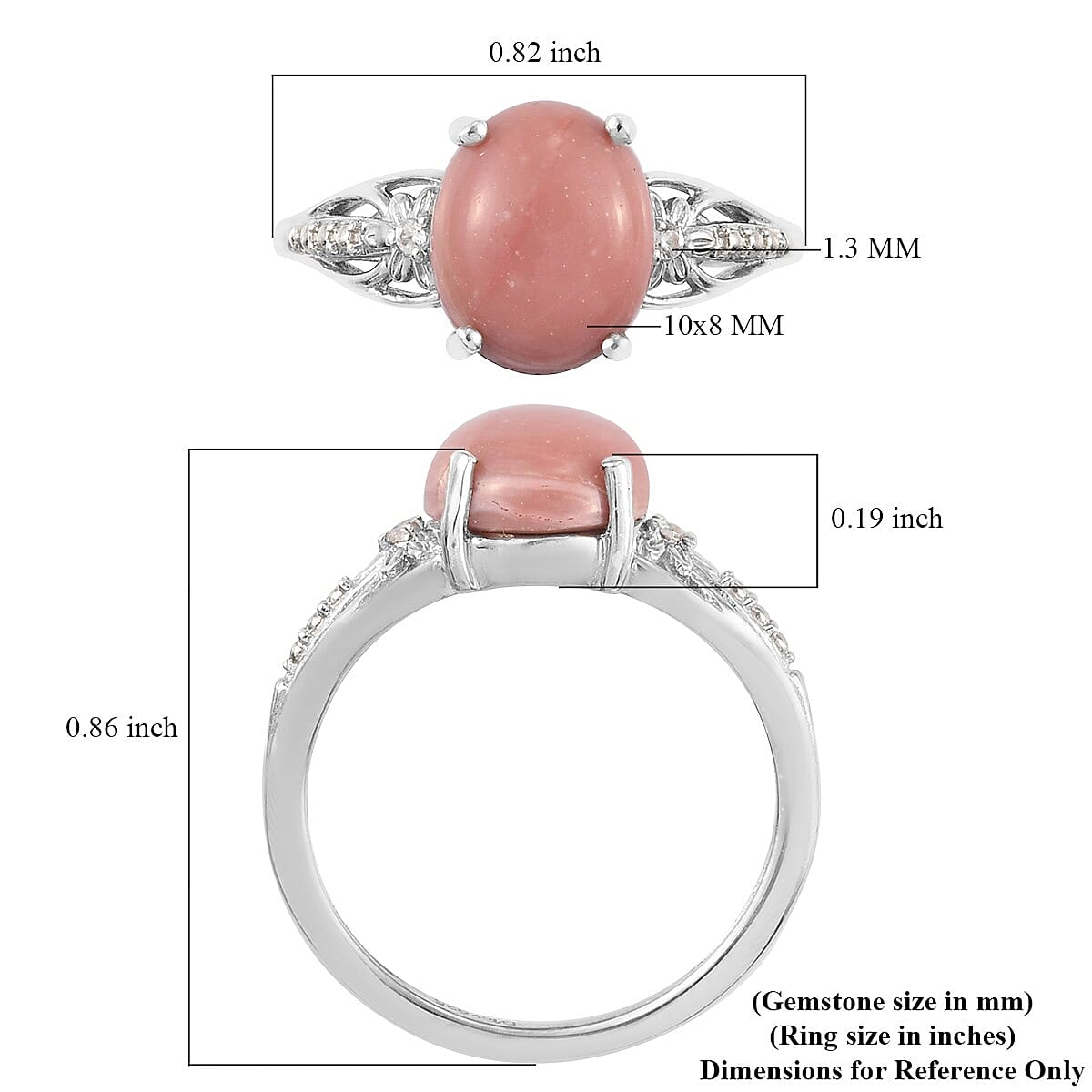 Peach Opal and Zircon Ring in Platinum Over Sterling Silver (Size 8.0) 1.80 ctw image number 5