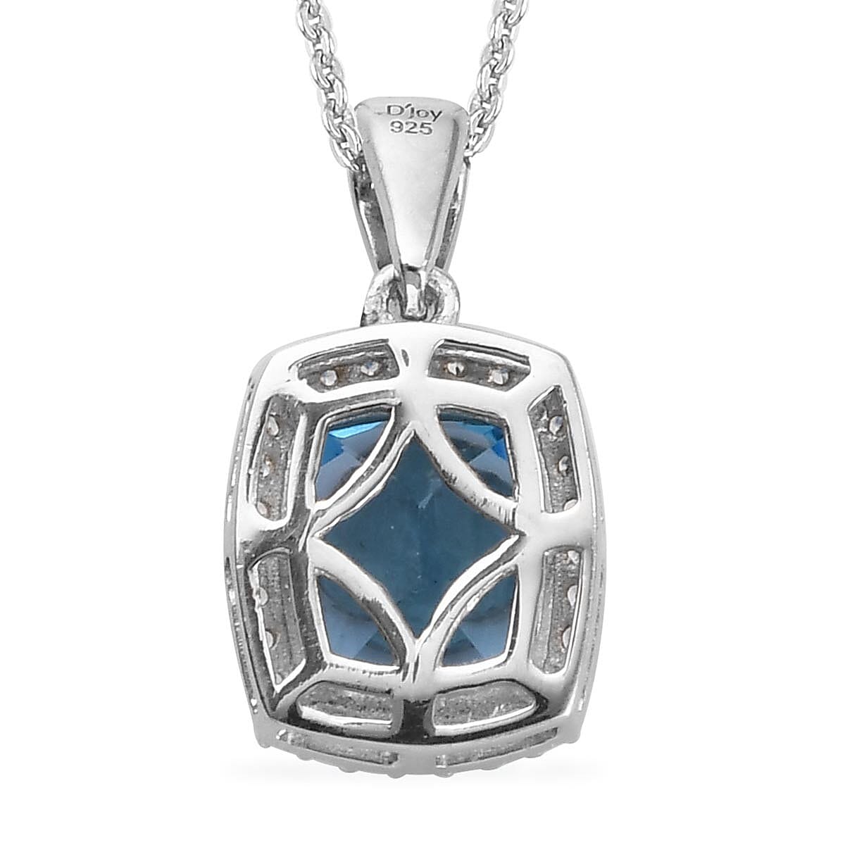 Blue Topaz and Natural White Zircon Halo Pendant Necklace 20 Inches Platinum Over Sterling Silver 4.15 ctw image number 4