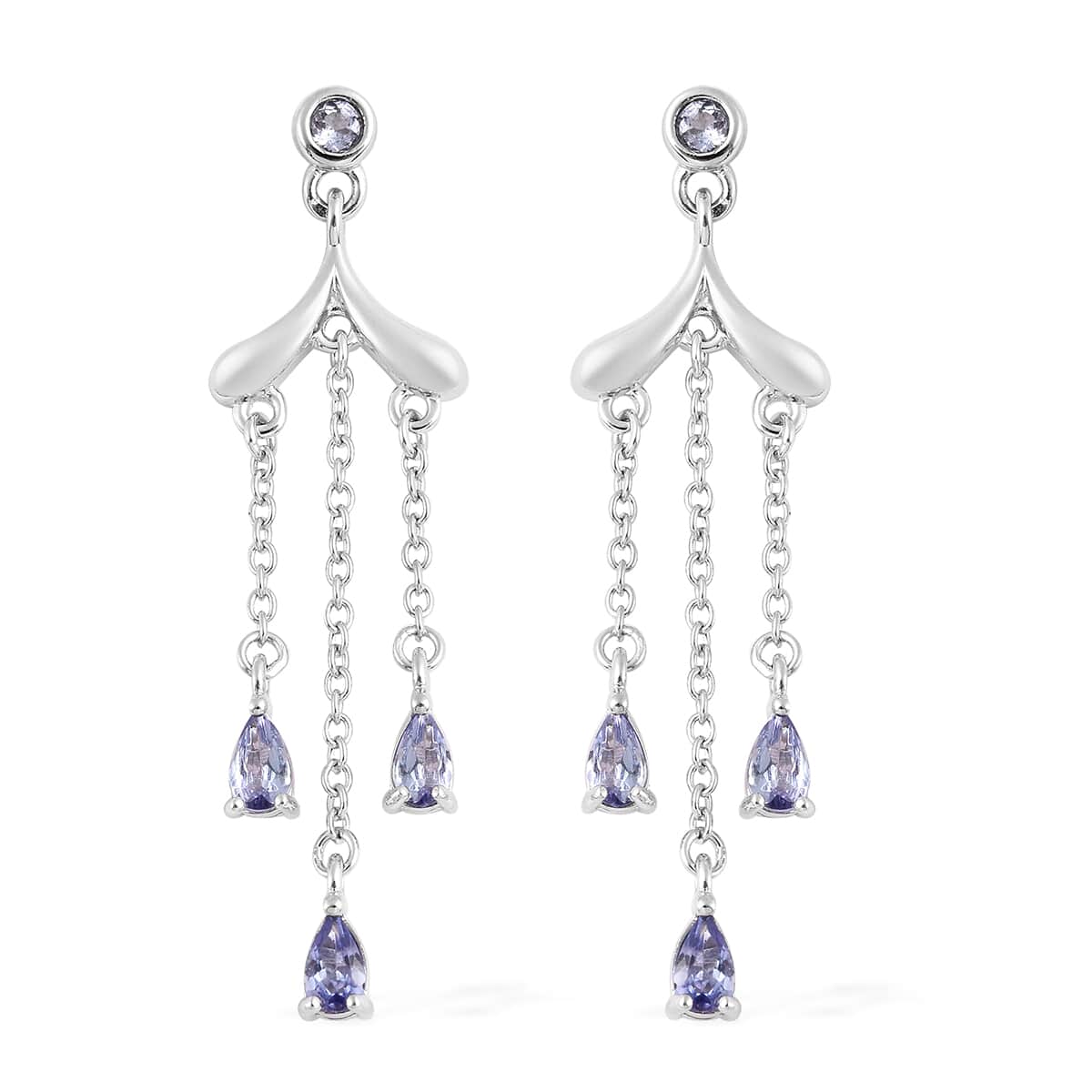 LucyQ Drip Collection Tanzanite Dangle Earrings in Rhodium Over Sterling Silver 1.25 ctw image number 0