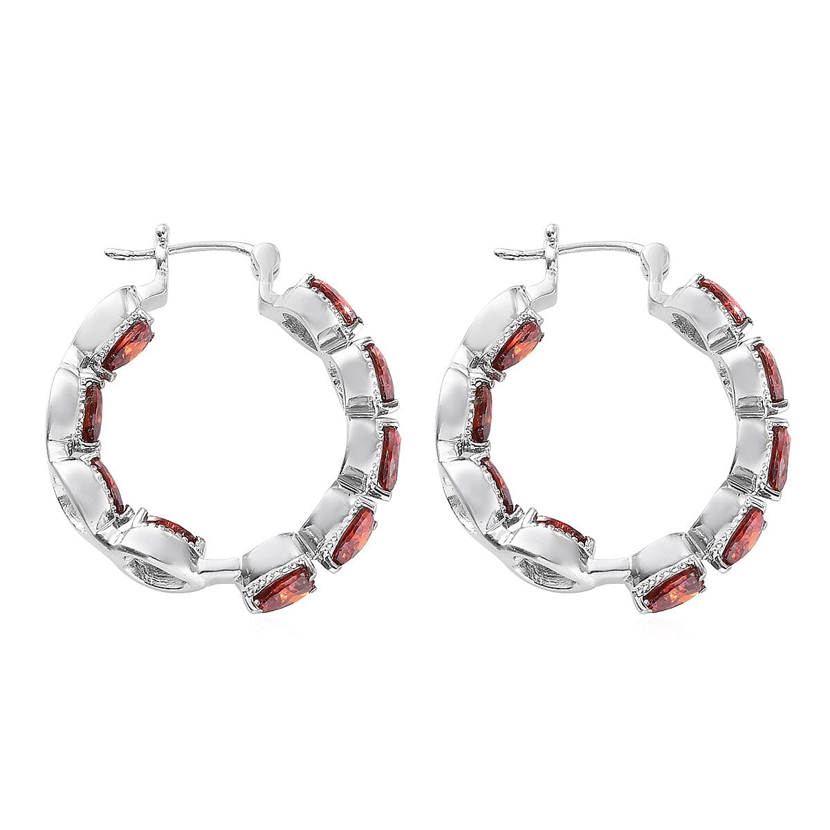 Simulated Garnet Inside Out Hoop Earrings in Stainless Steel