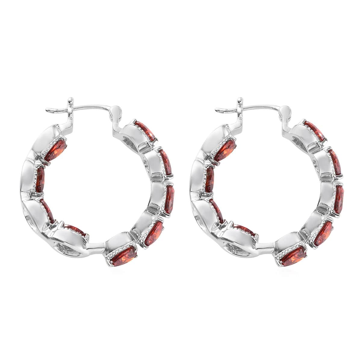 Simulated Garnet Inside Out Hoop Earrings in Stainless Steel image number 3