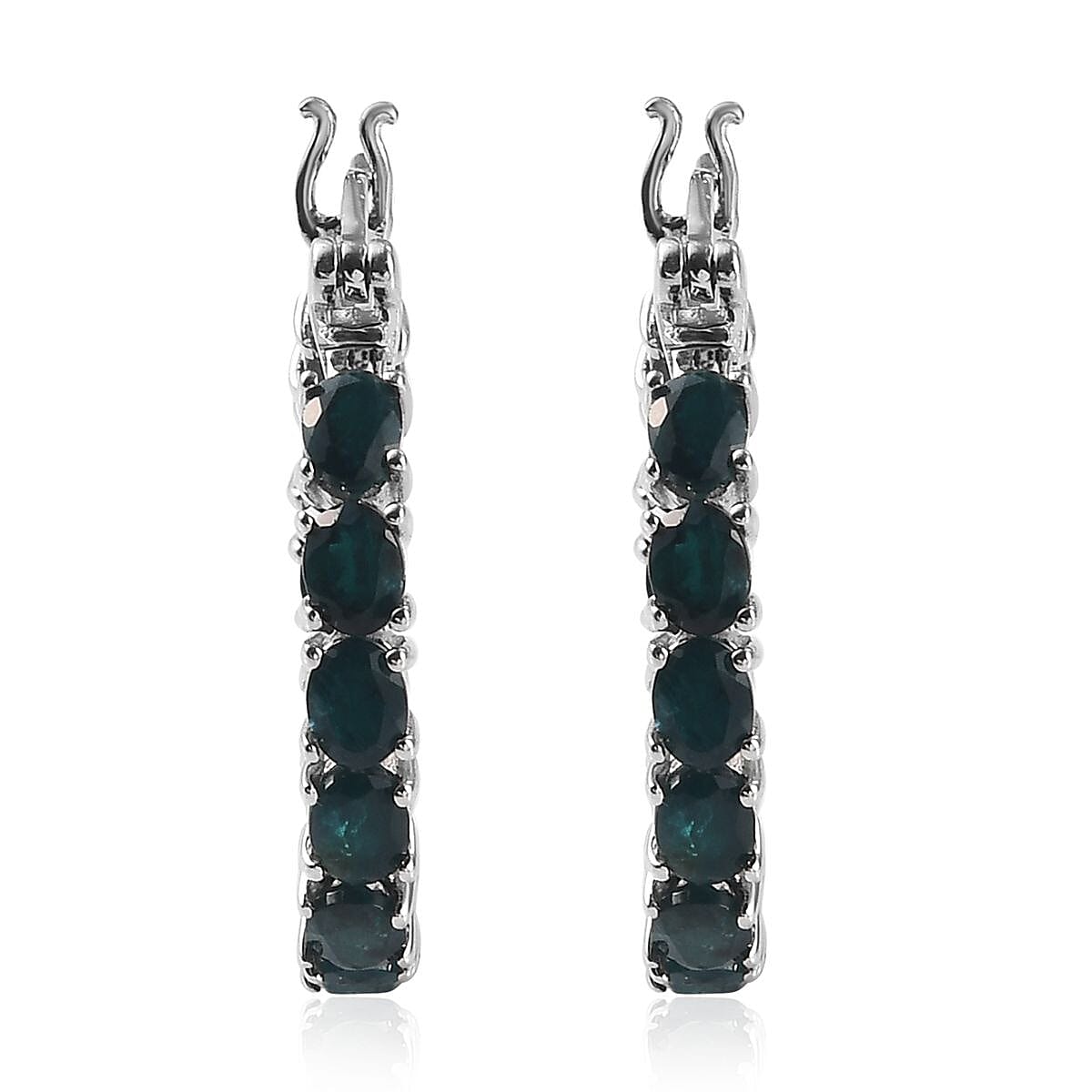 Teal Grandidierite Hoop Earrings in Platinum Over Sterling Silver 3.90 ctw