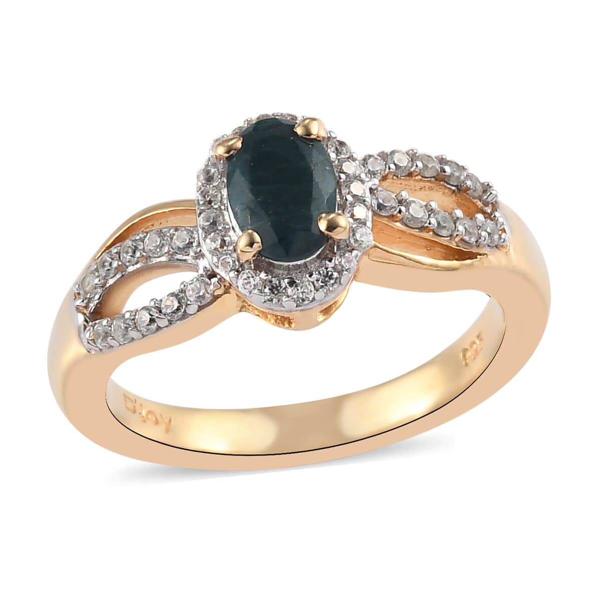 Teal Grandidierite and Zircon Shank Ring in Vermeil Yellow Gold Over Sterling Silver (Size 7.0) 0.70 ctw image number 0