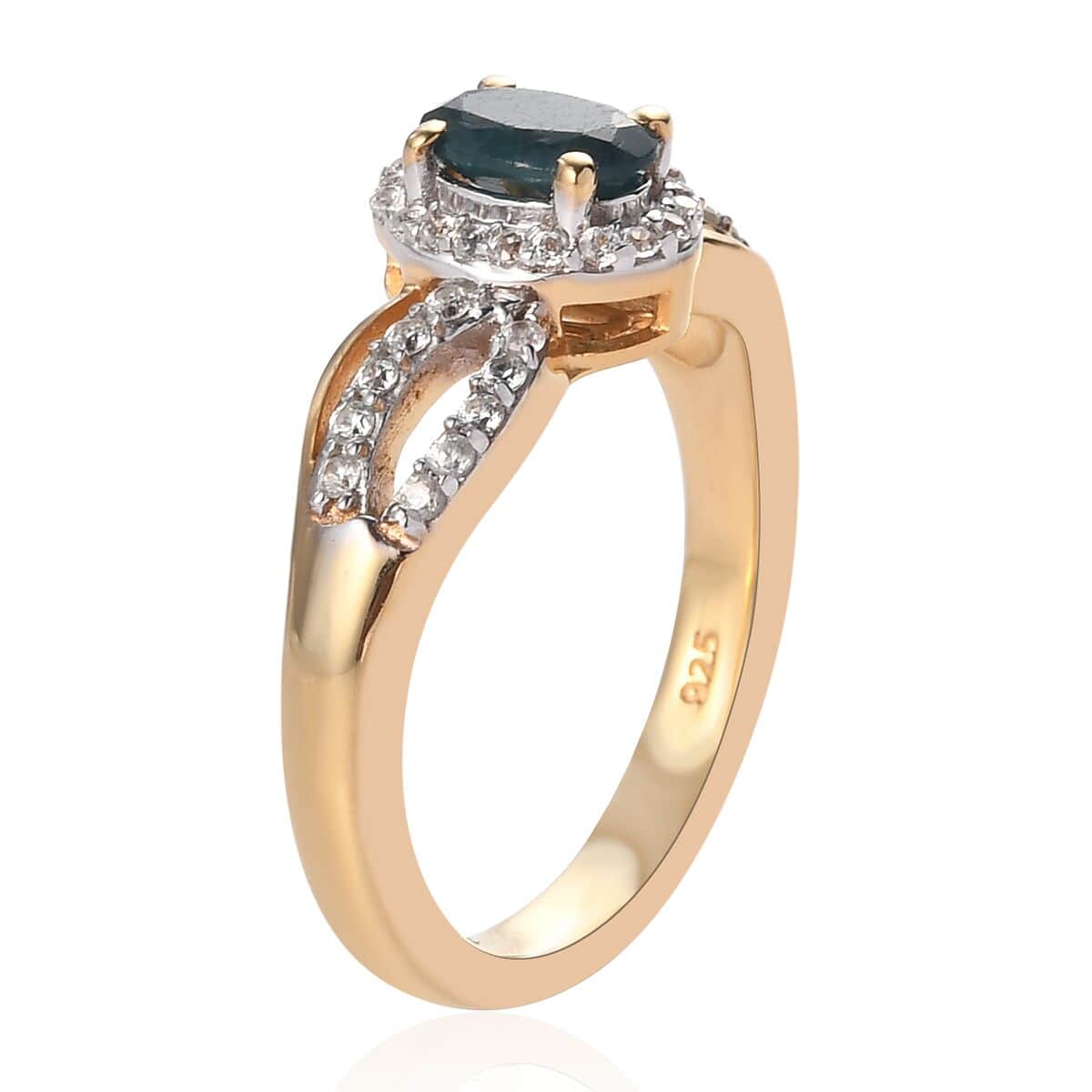 Teal Grandidierite and Zircon Shank Ring in Vermeil Yellow Gold Over Sterling Silver (Size 7.0) 0.70 ctw image number 3