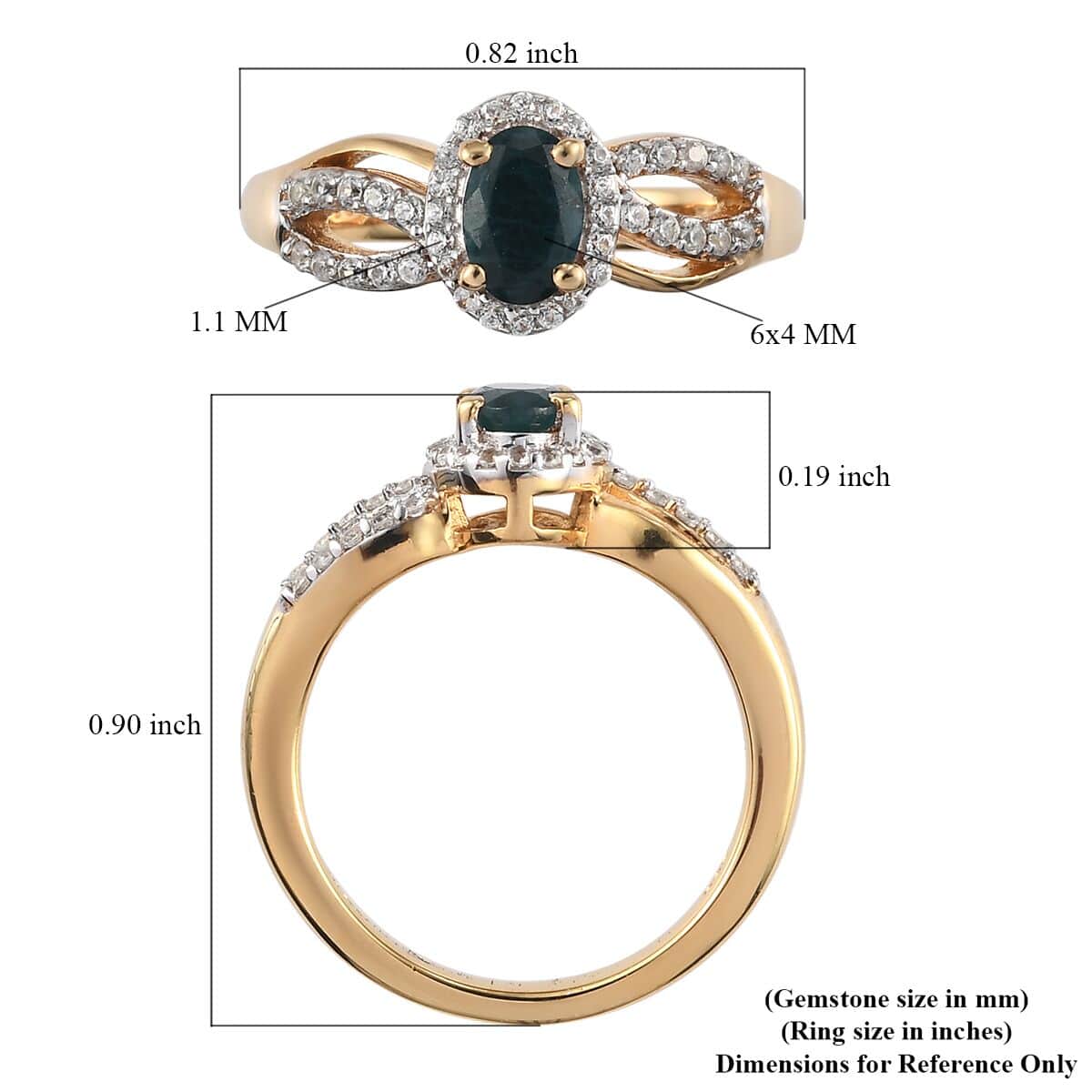 Teal Grandidierite and Zircon Shank Ring in Vermeil Yellow Gold Over Sterling Silver (Size 7.0) 0.70 ctw image number 5