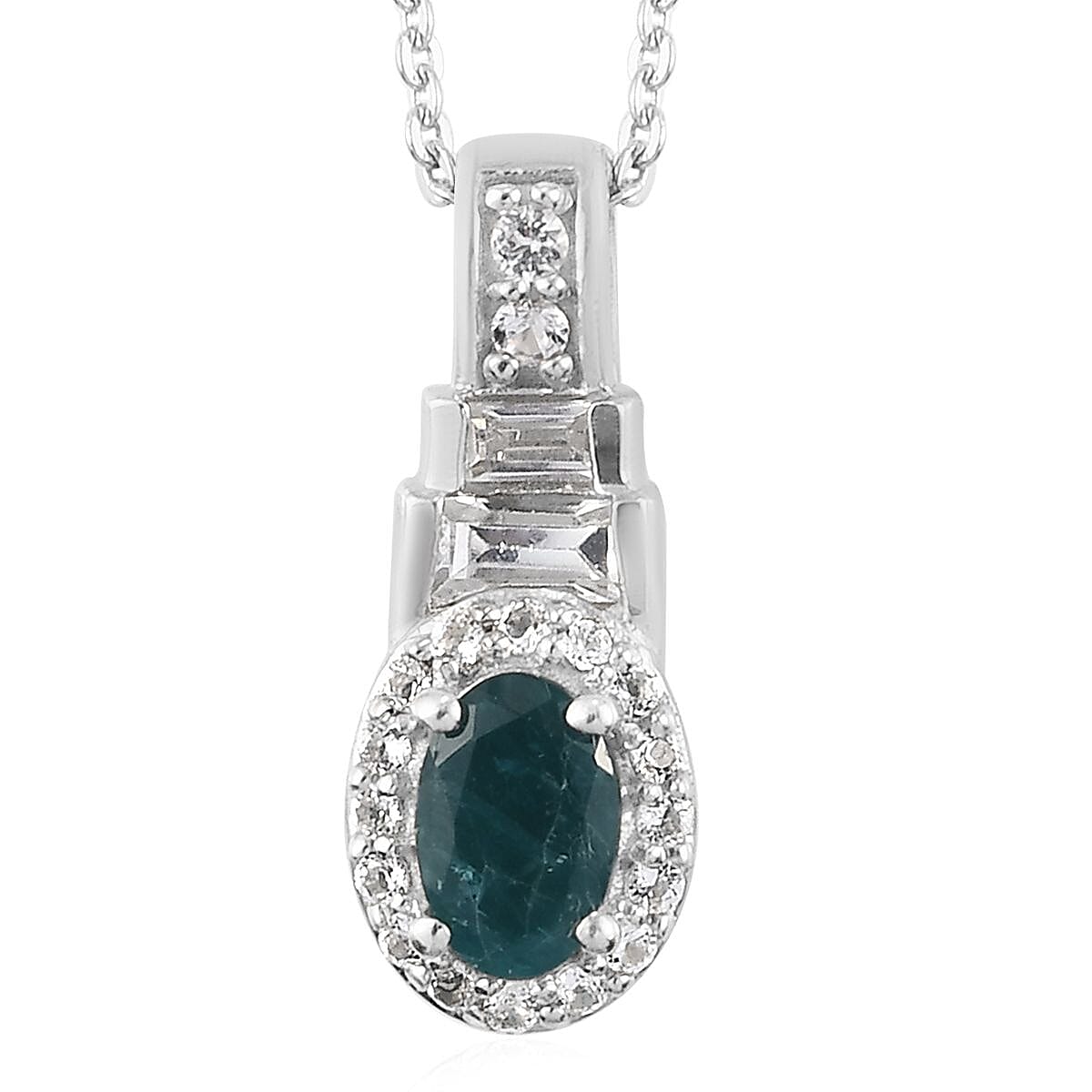 Teal Grandidierite and White Topaz Pendant Necklace 20 Inches in Platinum Over Sterling Silver 0.90 ctw