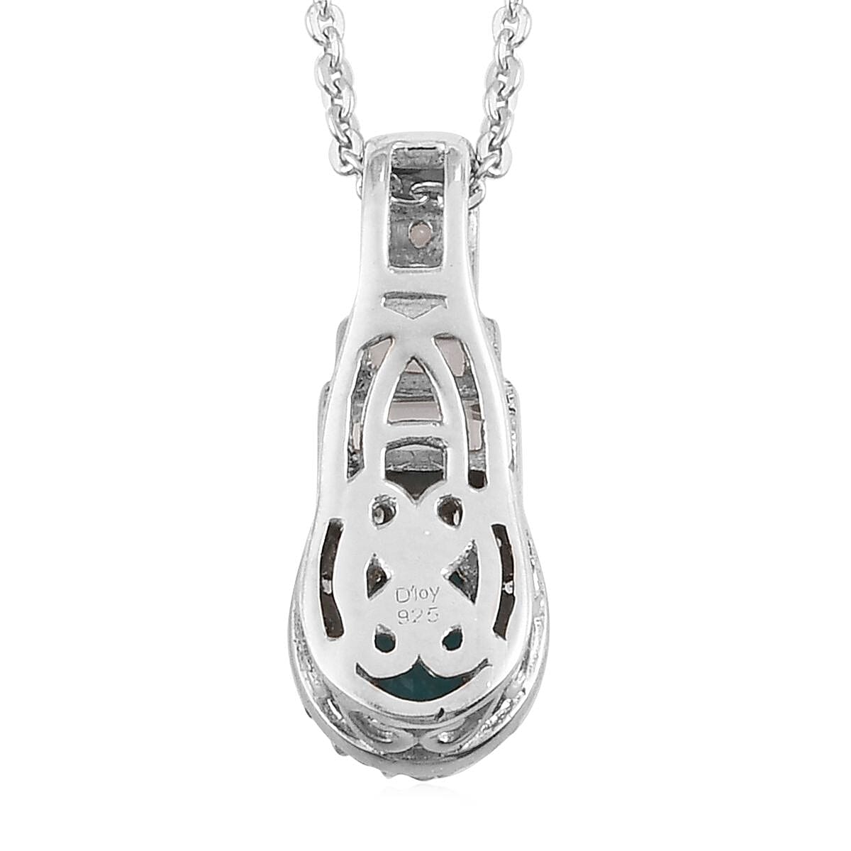 Teal Grandidierite and White Topaz Pendant Necklace 20 Inches in Platinum Over Sterling Silver 0.90 ctw