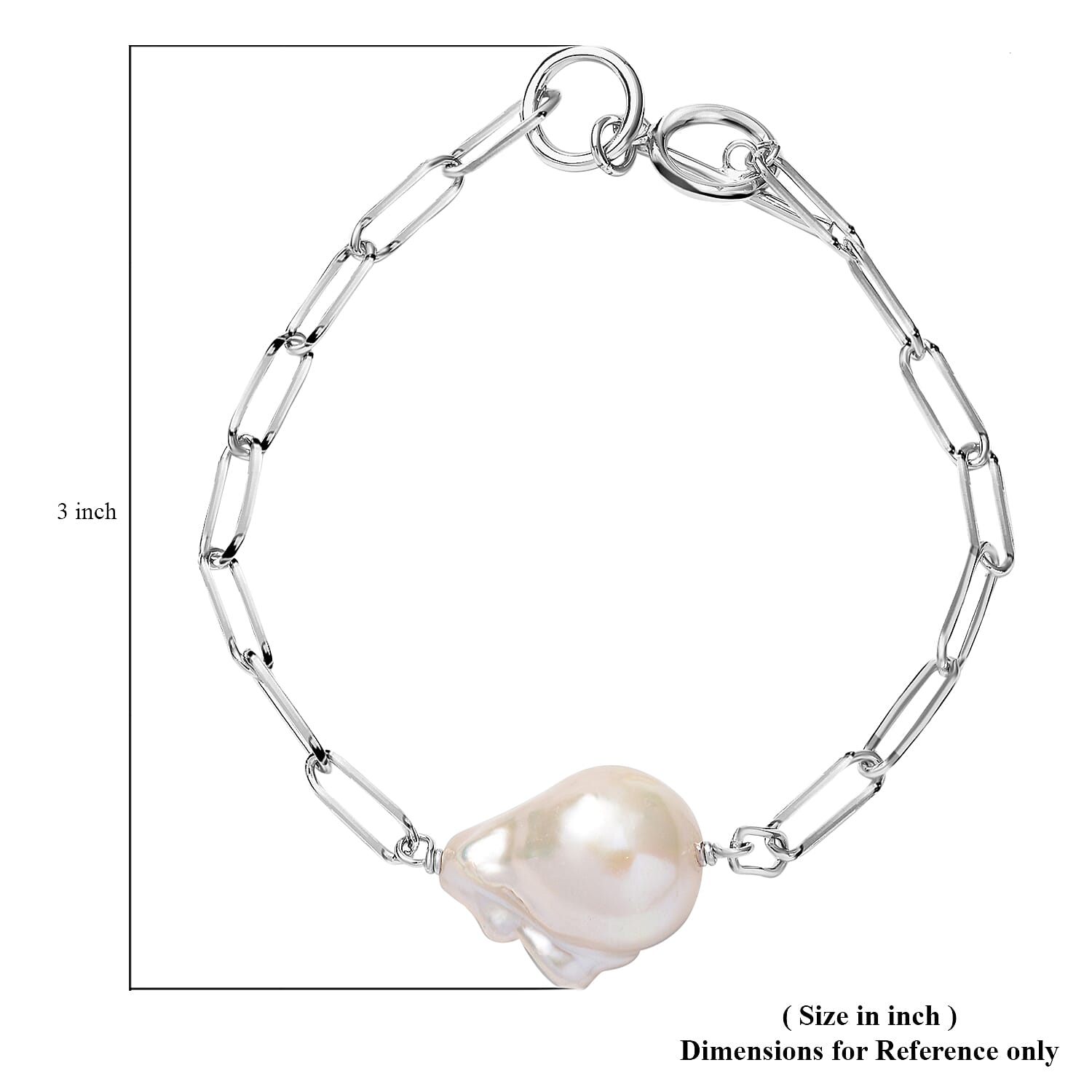 Organic Shape Baroque Pearl Paper Clip Chain Bracelet in Rhodium Over Sterling Silver (7.50 In)