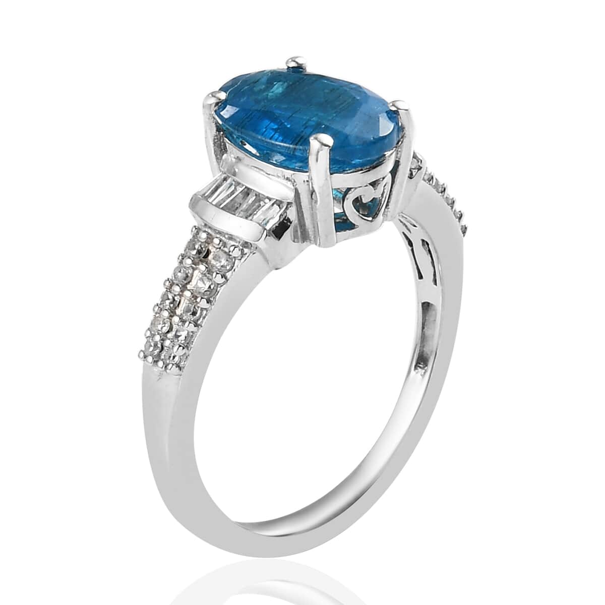 Malgache Neon Apatite and Natural White Zircon Ring in Platinum Over Sterling Silver (Size 10.0) 2.25 ctw image number 3