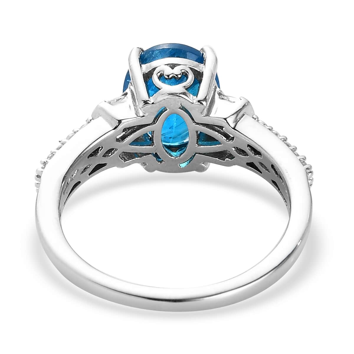 Malgache Neon Apatite and Natural White Zircon Ring in Platinum Over Sterling Silver (Size 7.0) 2.25 ctw image number 4