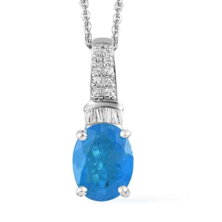 Malgache Neon Apatite and Natural White Zircon Pendant Necklace 20 Inches in Platinum Over Sterling Silver 2.00 ctw image number 0