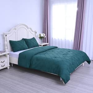 Homesmart Teal Solid Microfiber Quilt and Set of 2 Shams - Queen