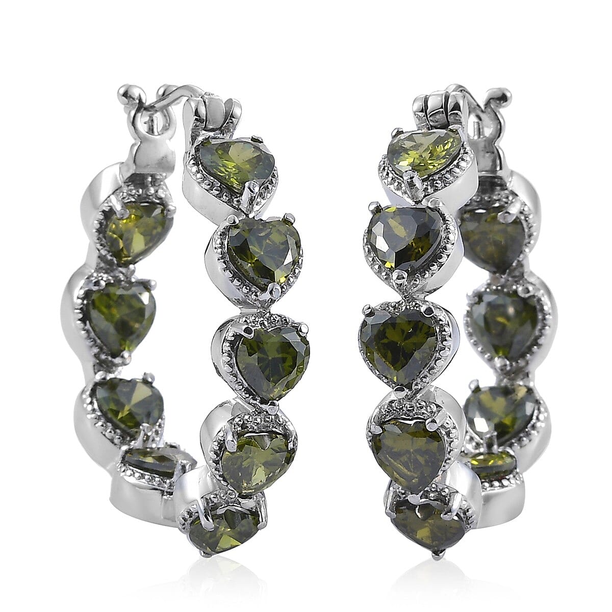 Simulated Green Diamond Inside Out Hoop Earrings in Stainless Steel 22.00 ctw image number 0