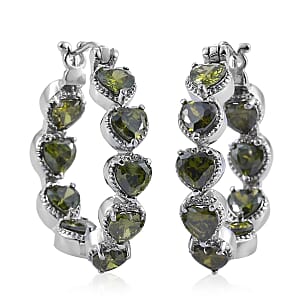 Simulated Green Diamond Inside Out Hoop Earrings in Stainless Steel 22.00 ctw