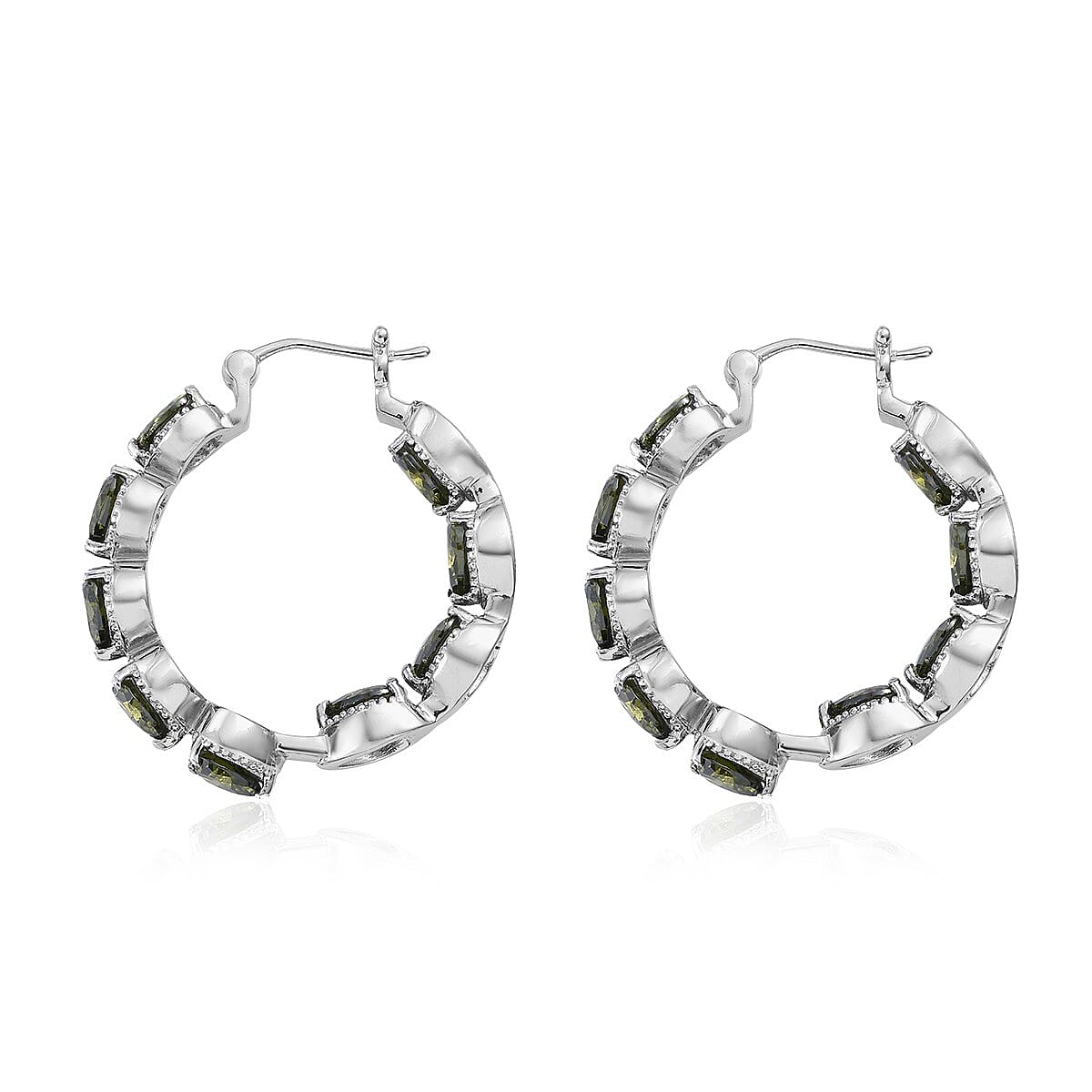 Simulated Green Diamond Inside Out Hoop Earrings in Stainless Steel 22.00 ctw image number 3