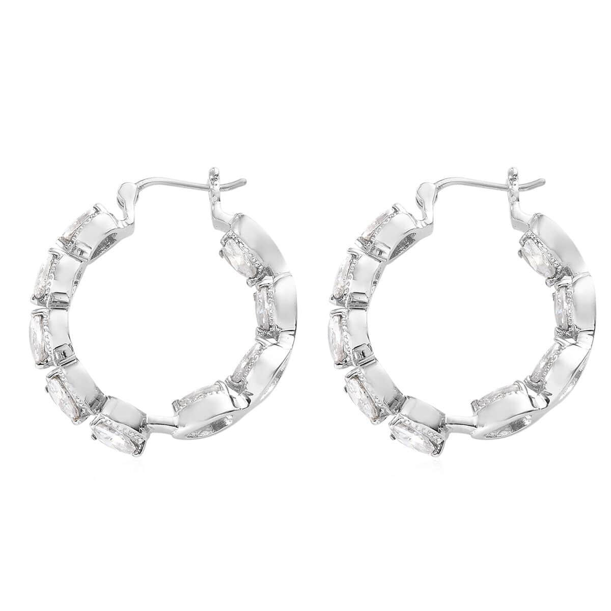 Simulated White Diamond Inside Out Hoop Earrings in Stainless Steel image number 3