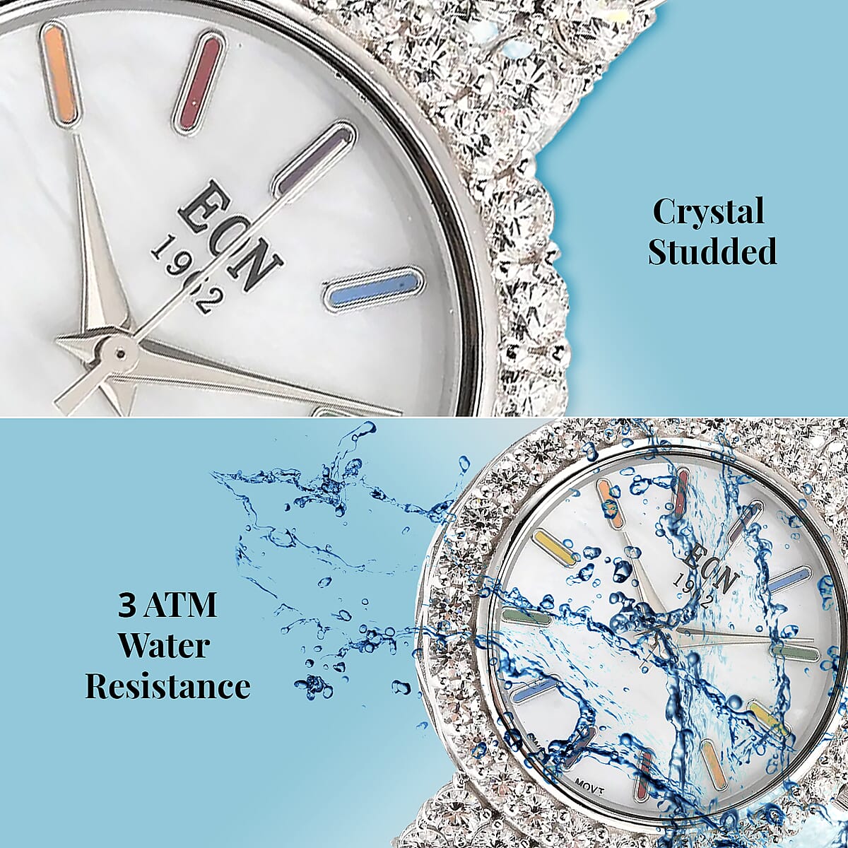 Eon 1962 Swiss Movement White Crystal MOP Dial Watch in Sterling Silver image number 3