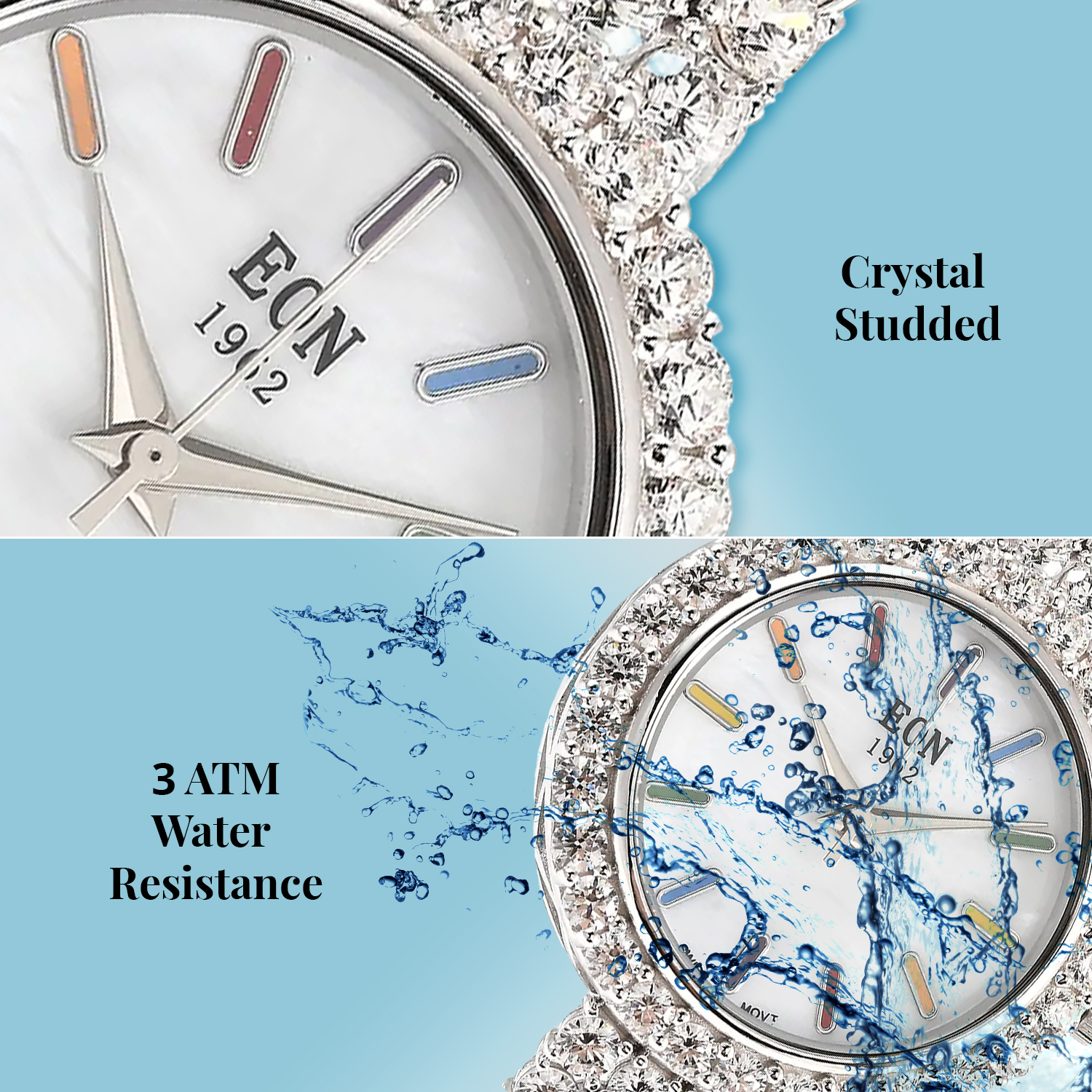 Eon 1962 Swiss Movement White Crystal MOP Dial Watch in Sterling Silver
