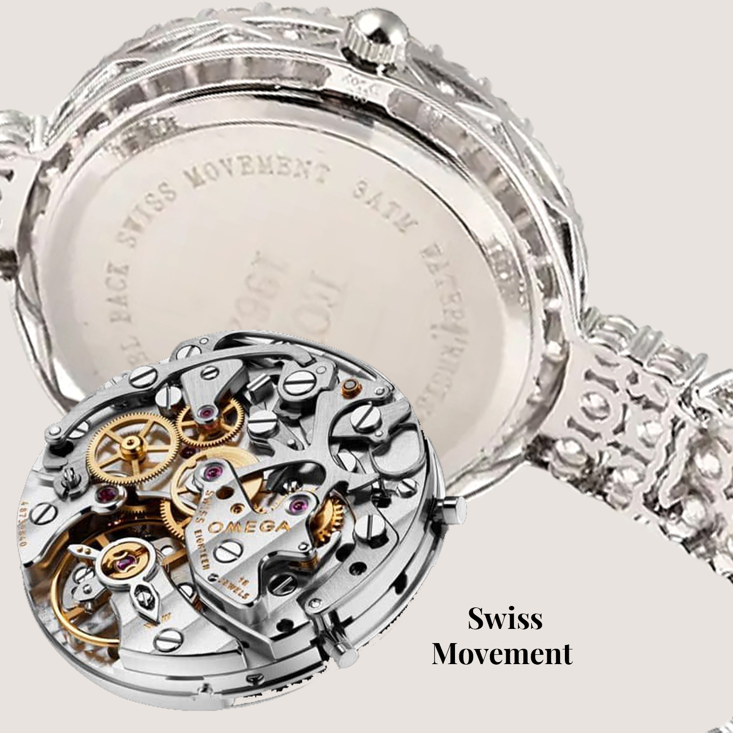 Eon 1962 Swiss Movement White Crystal MOP Dial Watch in Sterling Silver