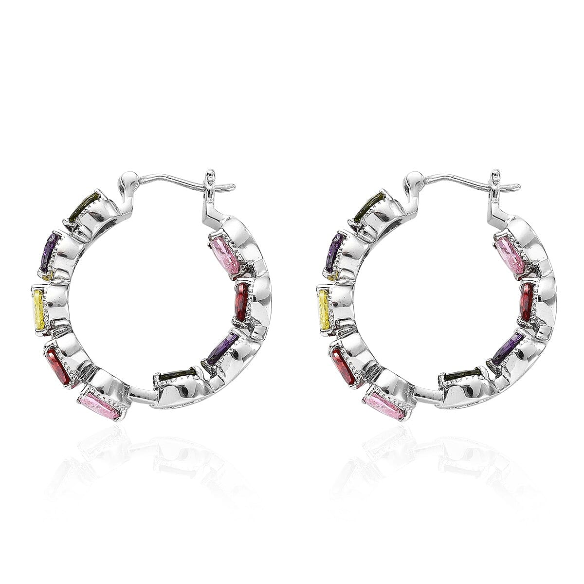 Simulated Multi Color Diamond Inside Out Hoop Earrings in Stainless Steel image number 3