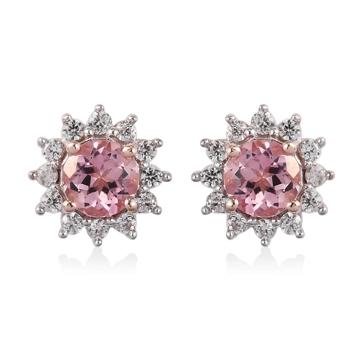 Morro Redondo Pink Tourmaline and Zircon Stud Earrings in Vermeil Rose Gold Over Sterling Silver 1.10 ctw image number 0