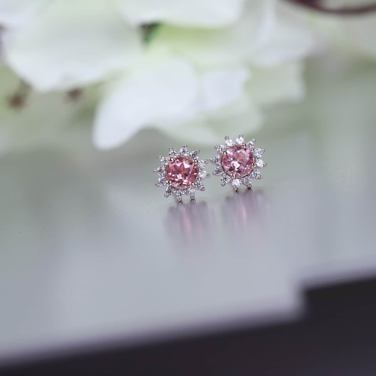 Morro Redondo Pink Tourmaline and Zircon Stud Earrings in Vermeil Rose Gold Over Sterling Silver 1.10 ctw image number 1