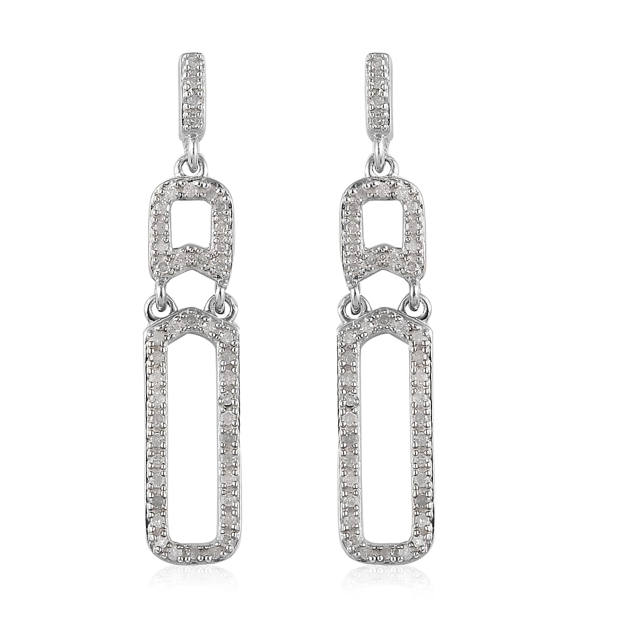 Diamond Paper Clip Earrings in Platinum Over Sterling Silver 0.50 ctw