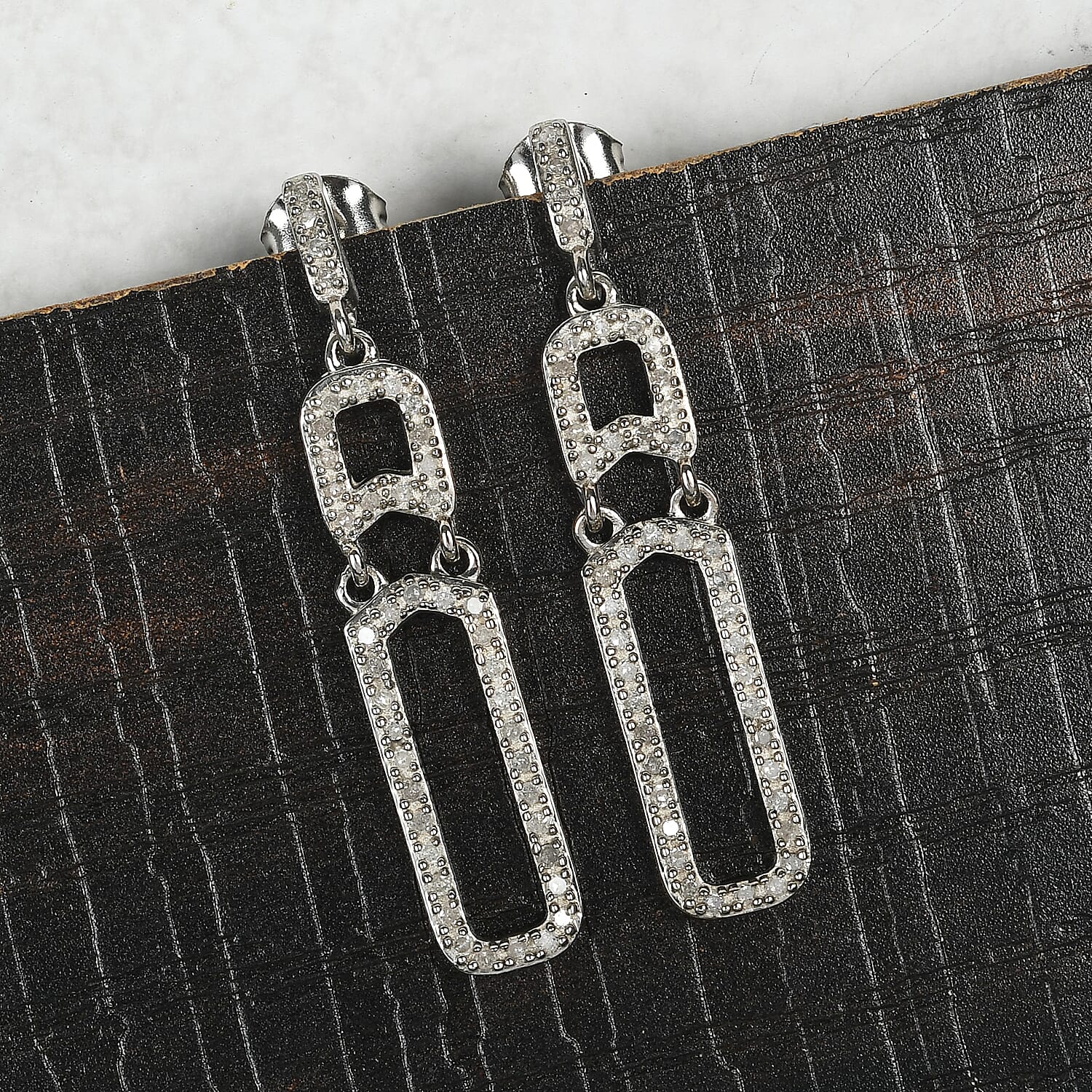 Diamond Paper Clip Earrings in Platinum Over Sterling Silver 0.50 ctw