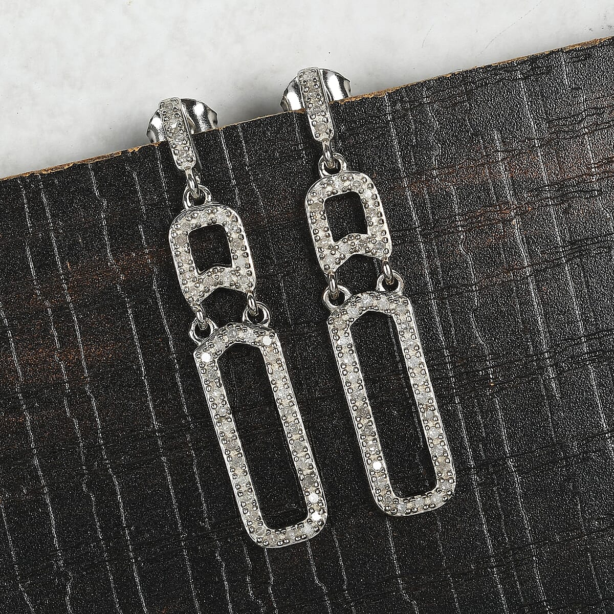 Diamond Paper Clip Earrings in Platinum Over Sterling Silver 0.50 ctw image number 1