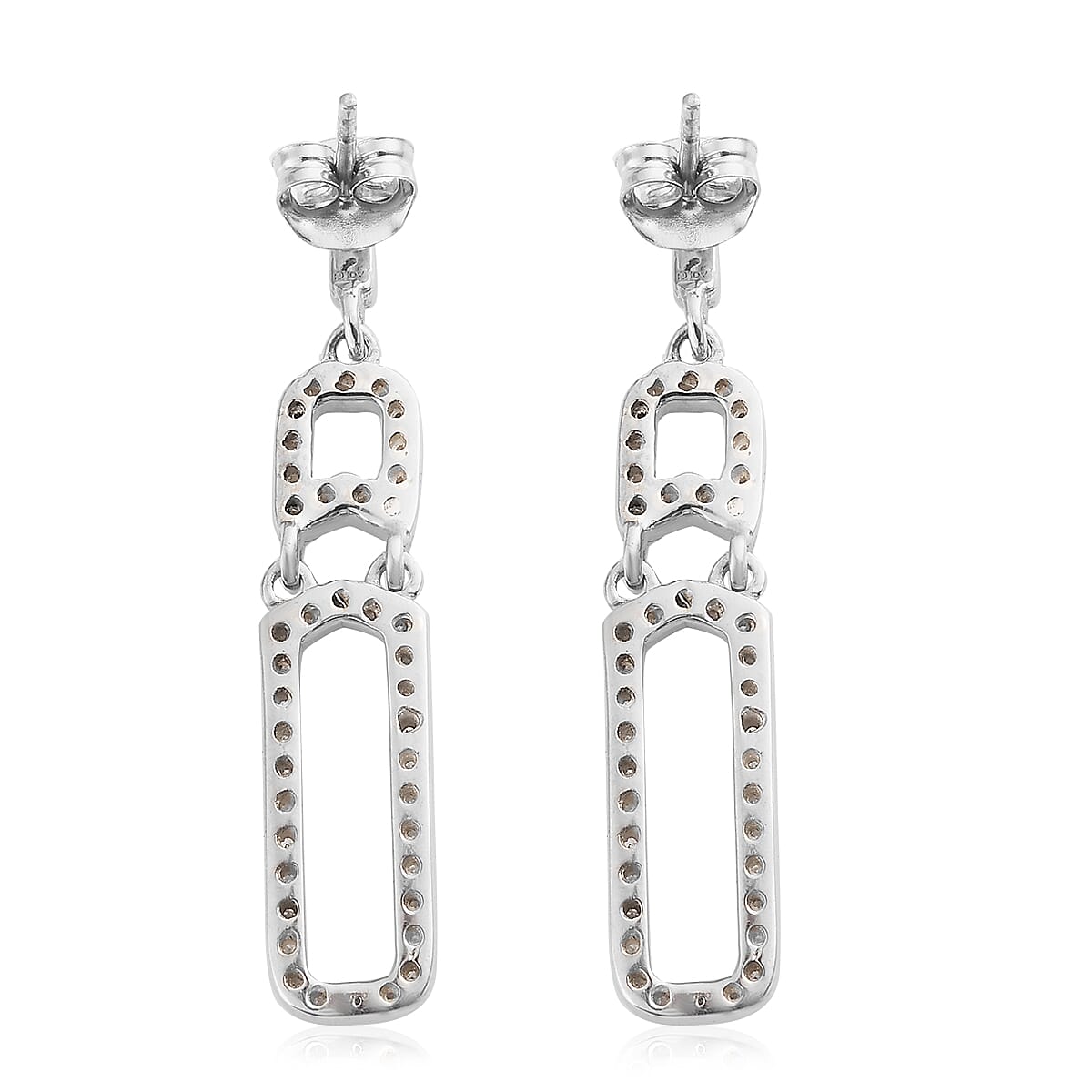 Diamond Paper Clip Earrings in Platinum Over Sterling Silver 0.50 ctw
