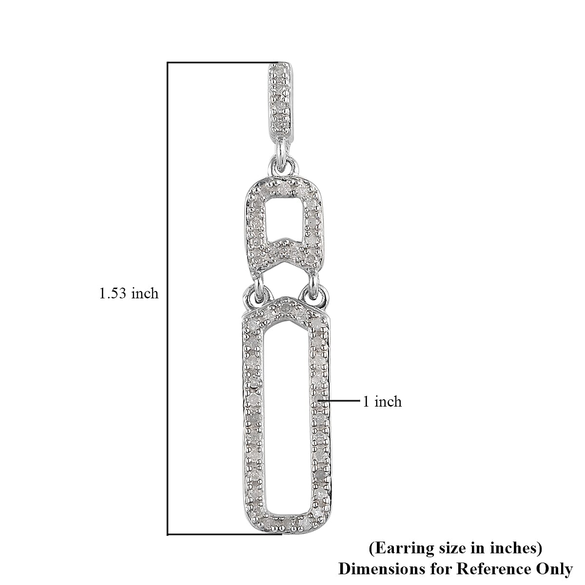 Diamond Paper Clip Earrings in Platinum Over Sterling Silver 0.50 ctw