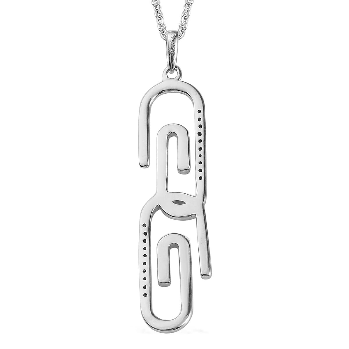 Blue Diamond Paper Clip Pendant Necklace 20 Inches in Rhodium & Platinum Over Sterling Silver 0.15 ctw