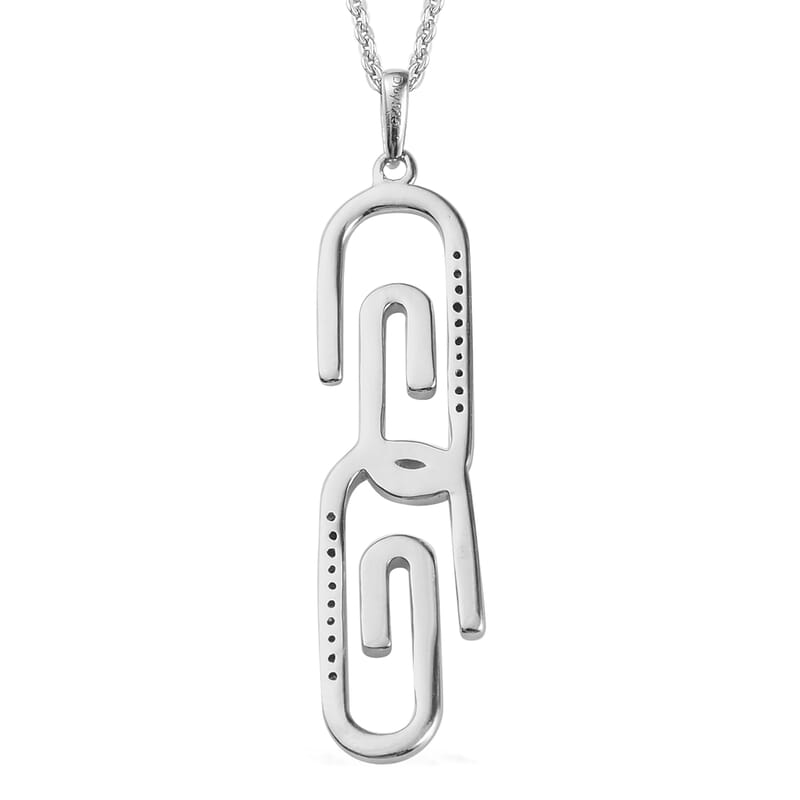 Blue Diamond Paper Clip Pendant Necklace 20 Inches in Rhodium & Platinum Over Sterling Silver 0.15 ctw