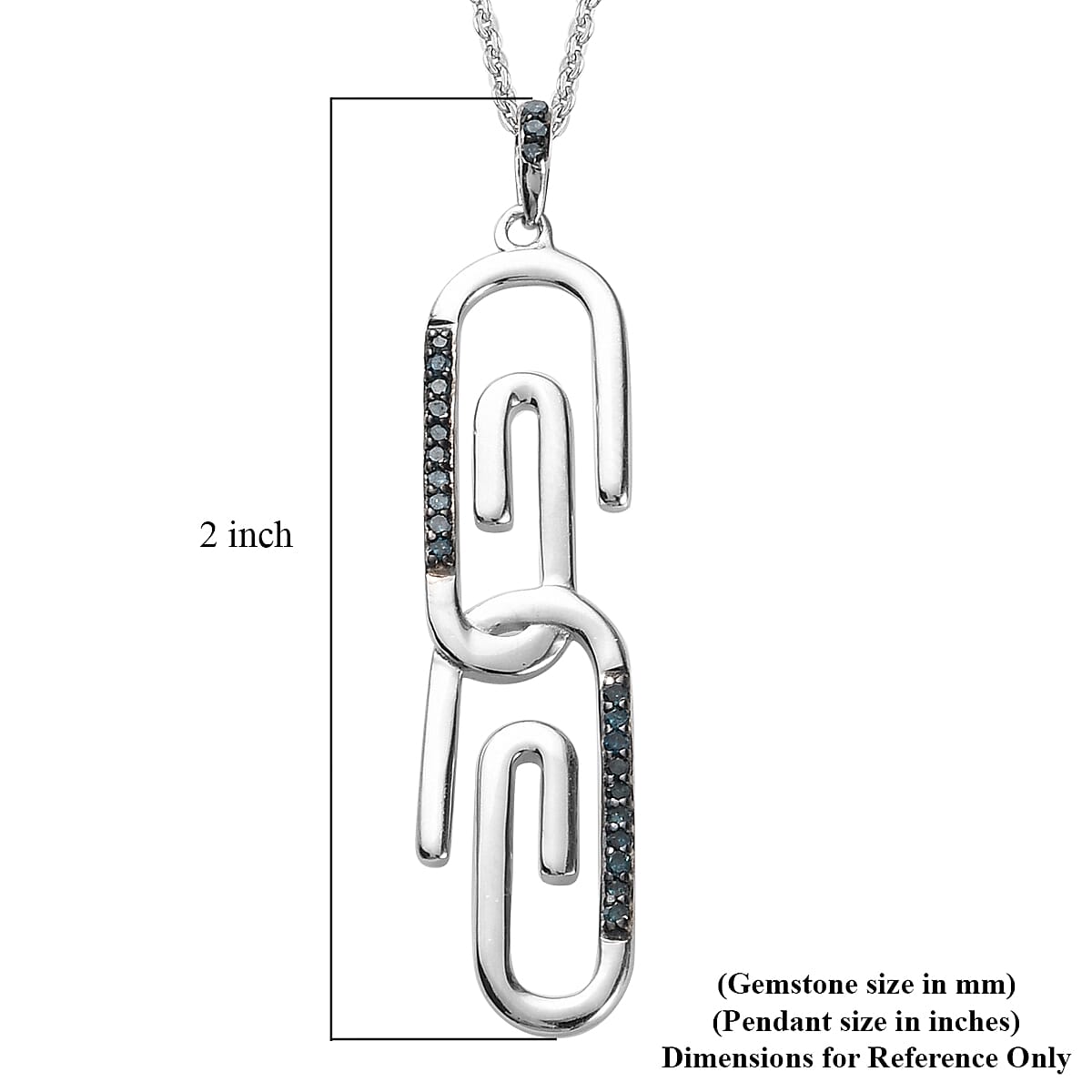 Blue Diamond Paper Clip Pendant Necklace 20 Inches in Rhodium & Platinum Over Sterling Silver 0.15 ctw