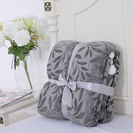 HOMESMART Gray Embossed Short Plush with White Sherpa Double Layer Blanket (59"x79") image number 1